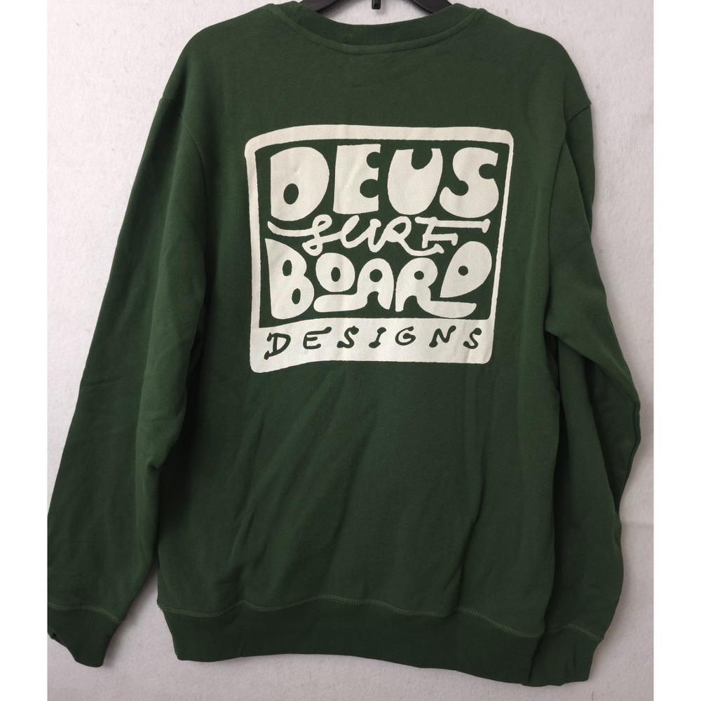 Deus Design Regular Fit Style Organic Cotton Hillside Green Size M Crew Sweater - Picture 3 of 8